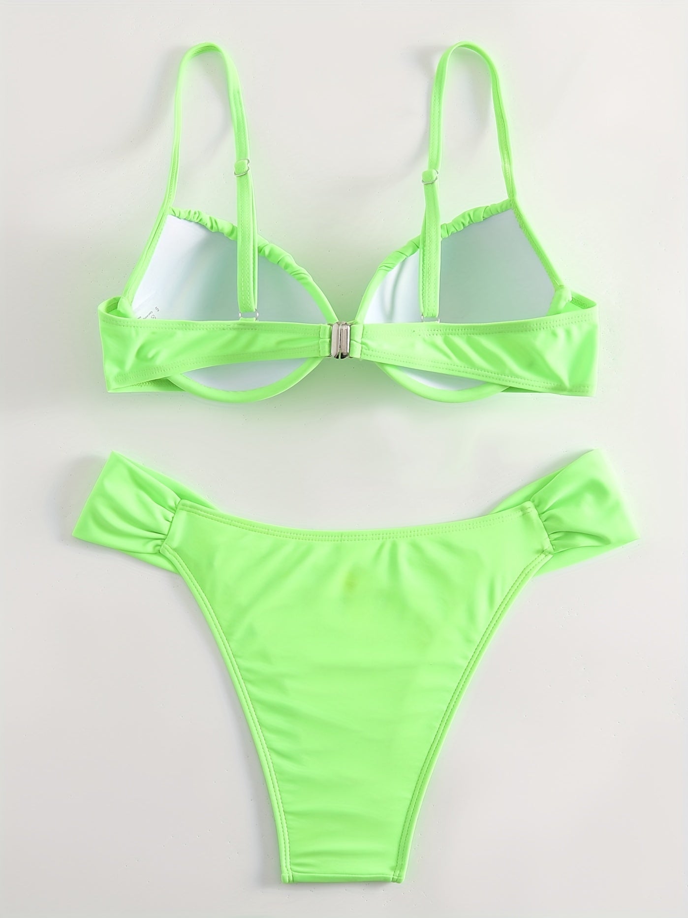 Green Ruched Bikini Sets V Neck Backless High Cut Beachwear 2 Pieces Swimsuit