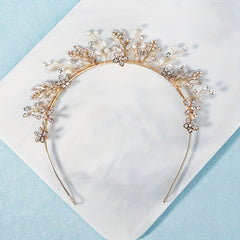 Alloy Leaf Rhinestone Headband Faux Pearl Crown Hair Accessories