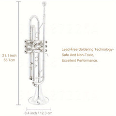 Professional Silver Trumpet B flat Brass Nickel Tube Body Playing Trumpet