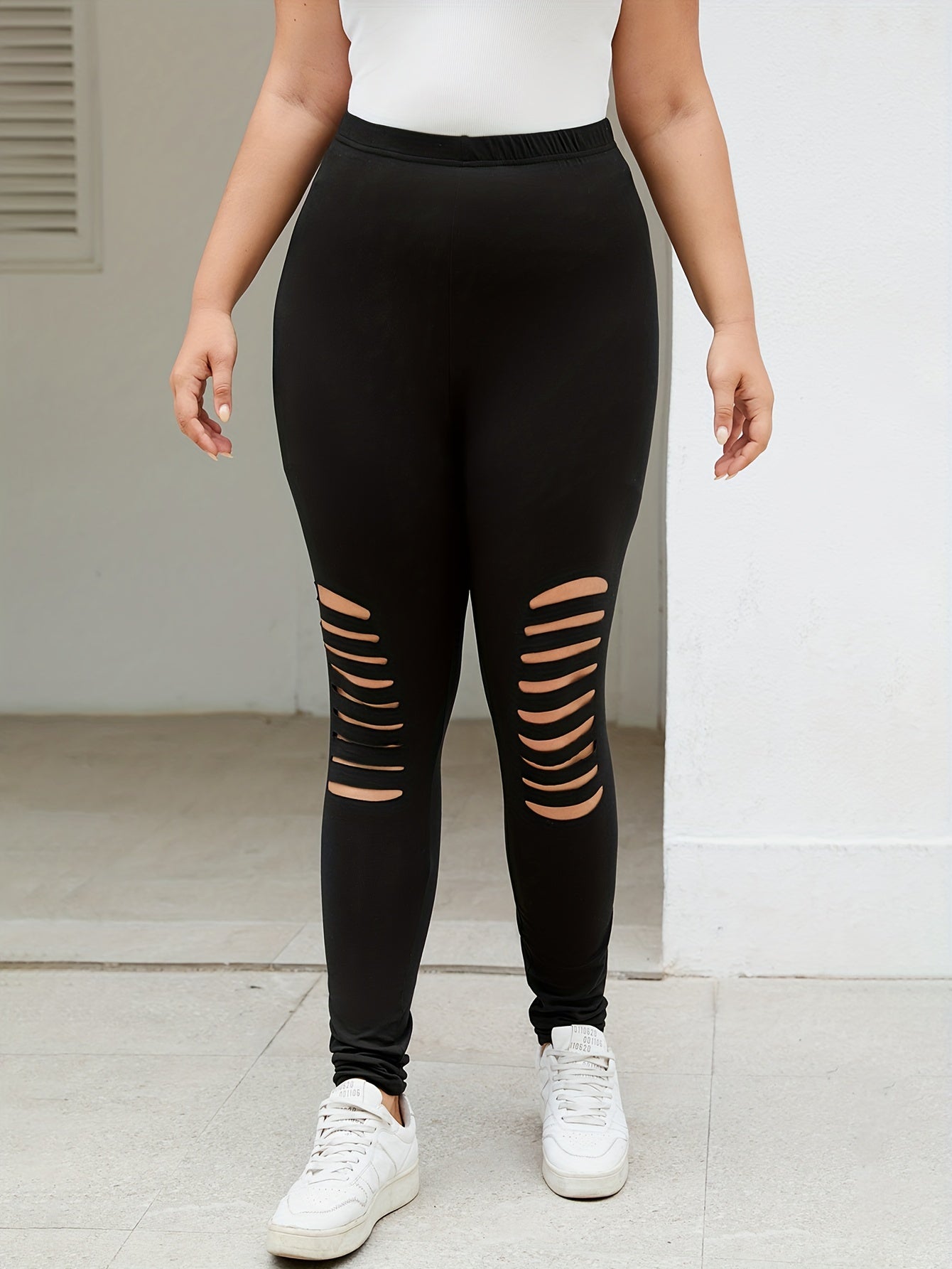 Cut Out High Rise Skinny Leggings Women's Medium Stretch Pants