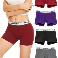 4 Pk Plus Size Panties Set Women's Plus Letter Print Double Layered Boyshorts