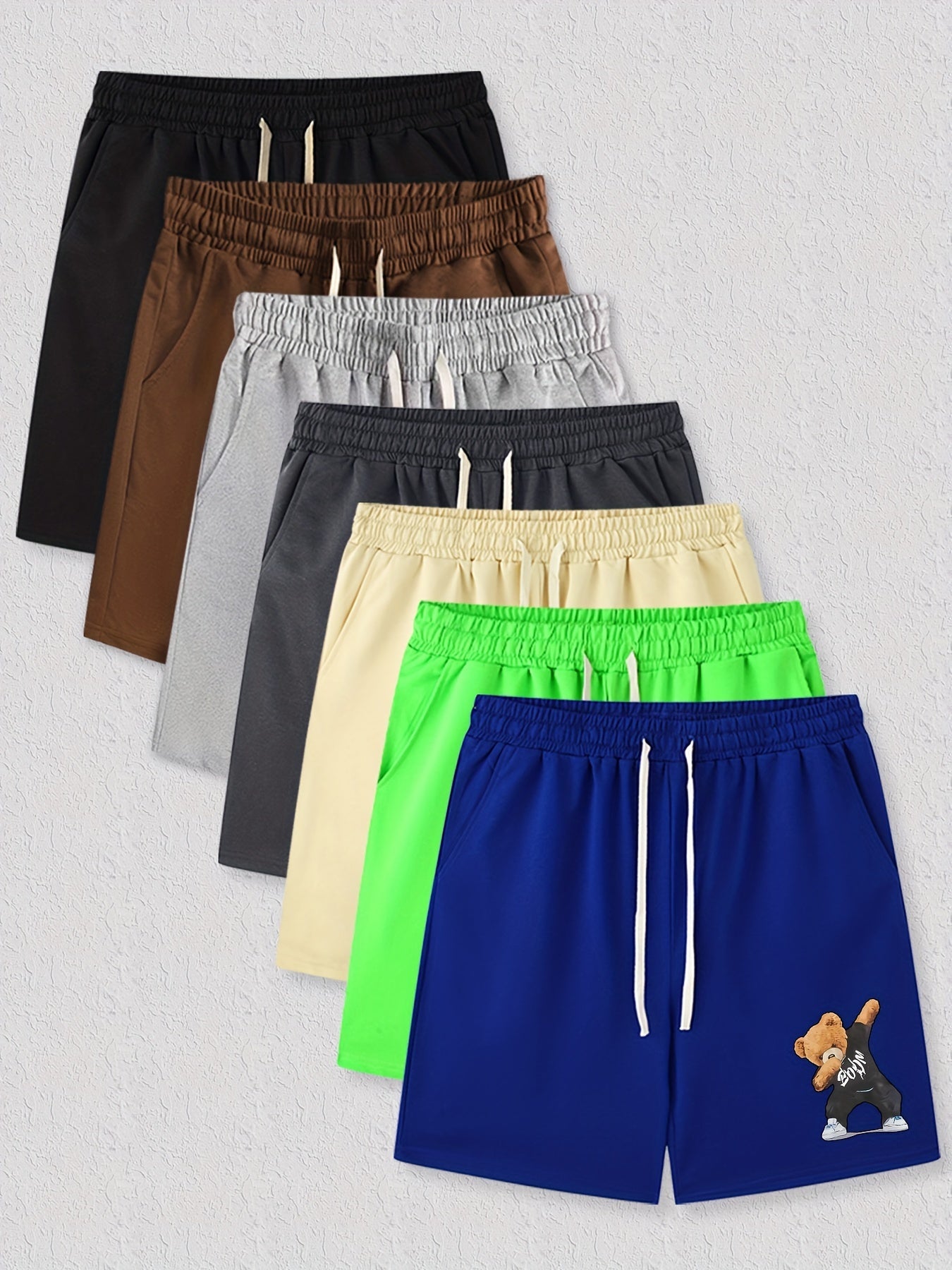 Hip Hop Bear Pattern Comfy Shorts Men's Casual Elastic Waist Drawstring Shorts