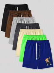 Hip Hop Bear Pattern Comfy Shorts Men's Casual Elastic Waist Drawstring Shorts
