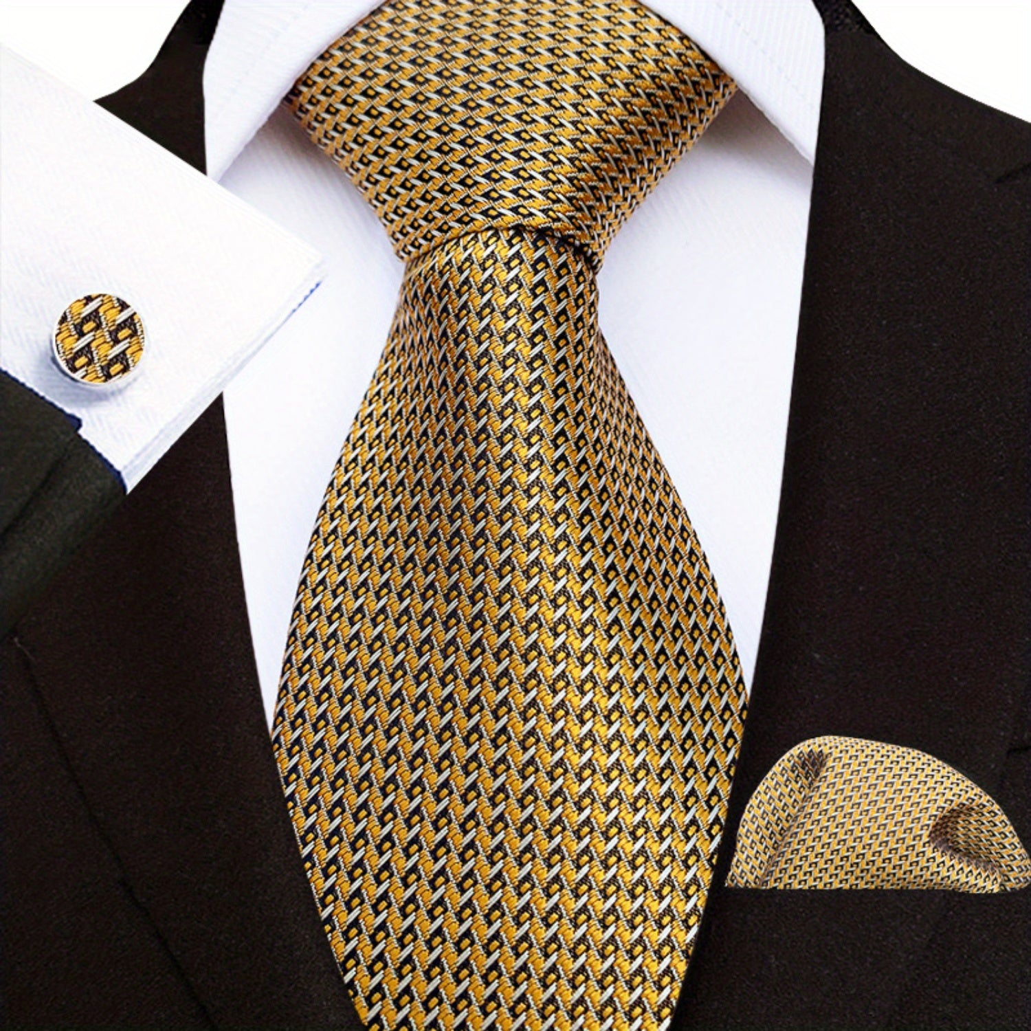 Men's Paisley Floral Necktie Set with Handkerchief and Clip