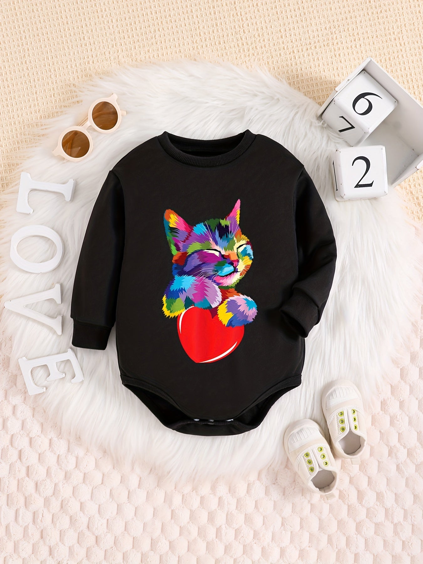 Colorful Cat Pattern Triangle Onesie Baby Boy Long Sleeve Bodysuit