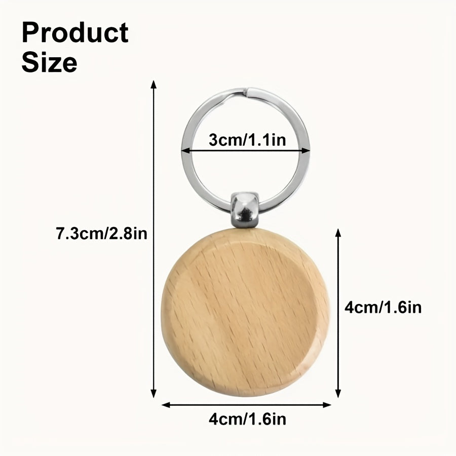 10pcs Blank Wooden Key Chain Round Wooden Tag Keychain DIY Accessories