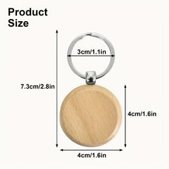 10pcs Blank Wooden Key Chain Round Wooden Tag Keychain DIY Accessories