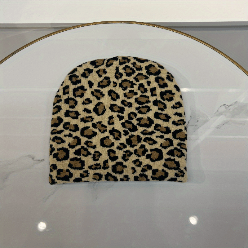 Leopard Jacquard Ear Protection Sport Knit Beanie Hat