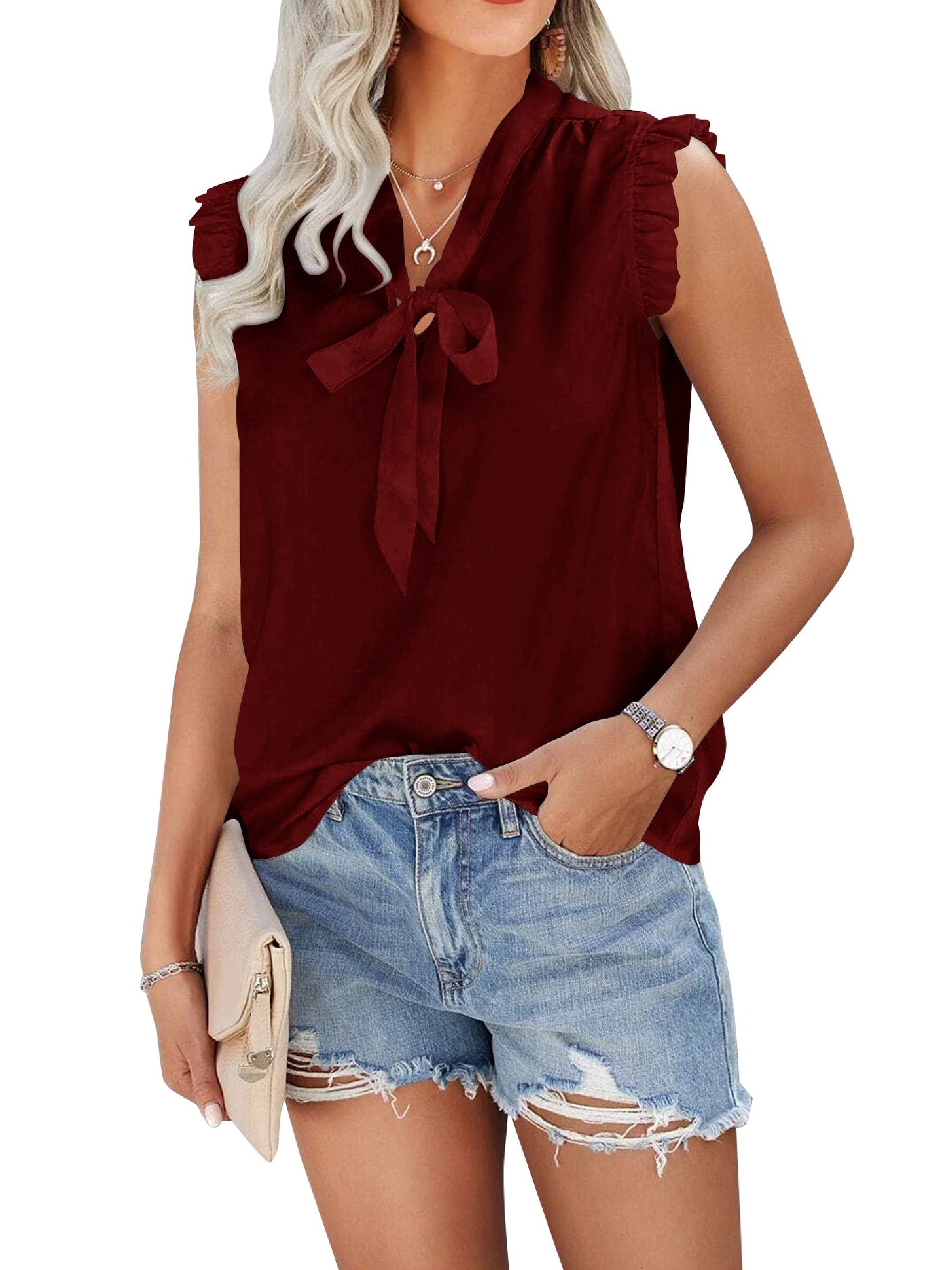 Women's V Neck Solid Sleeveless Cami Top