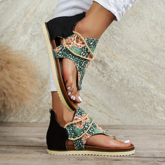 Rose & Leopard Print Thong Sandals Roman Style Beach Sandals