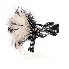 Faux Peacock Feather Headband Rhinestone Hair Band for Women