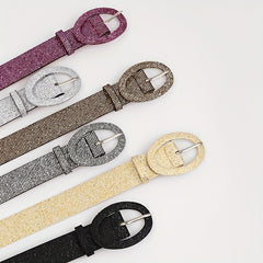 Sequin Sparkling Women Dress Belt Oval Pin Buckle Wide Belt