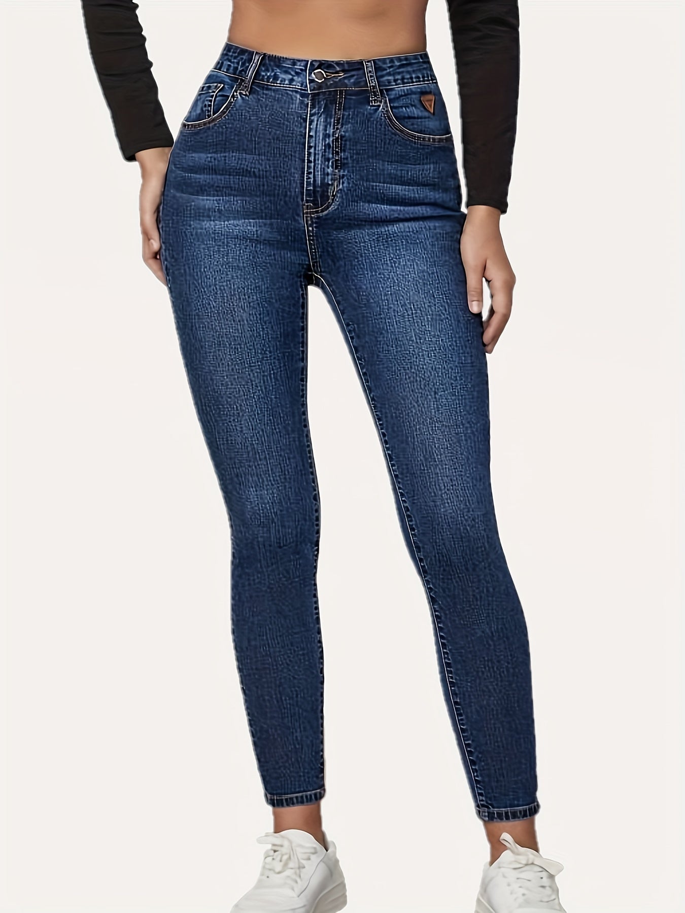 Women's Casual Button Fly Mid Waist Slim Fit Jeans