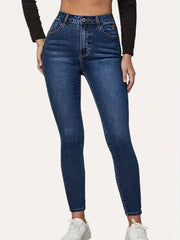 Women's Casual Button Fly Mid Waist Slim Fit Jeans