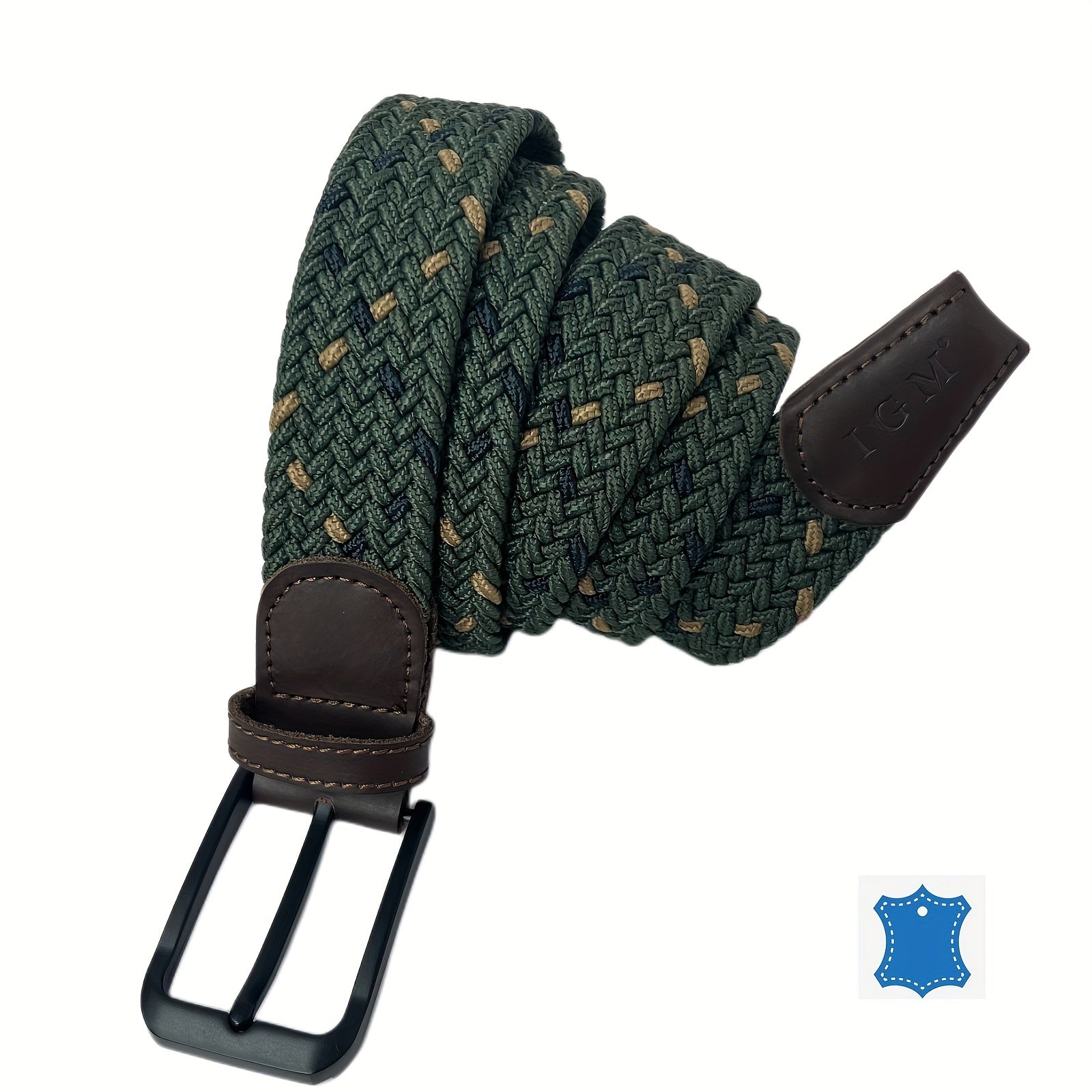 Elastic Army Green Square Plaited Belt Men's Canvas Woven Belt