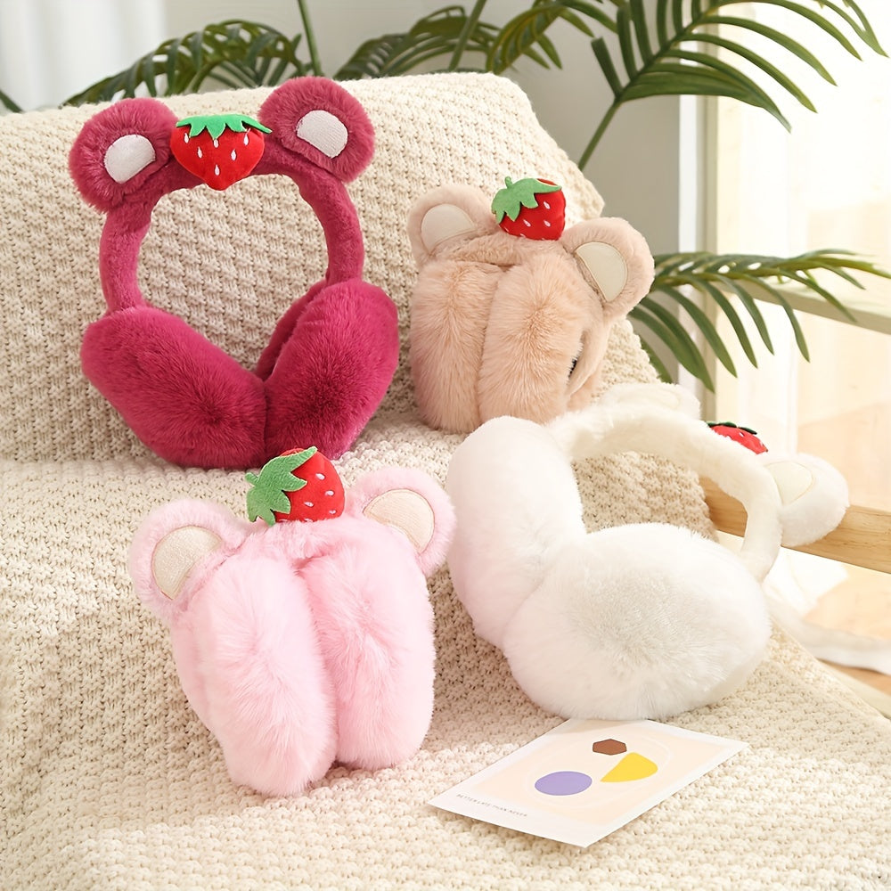 Winter Plush Strawberry Earmuffs Outdoor Ear Cover