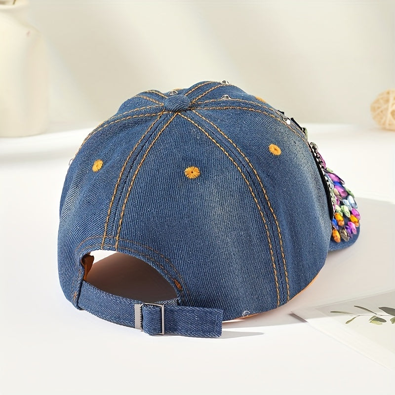 Rhinestone QUEEN Patch Baseball Cap Y2K Denim Sports Hat