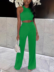 Casual Tank Top & Wide Leg Pants Set Women's Outfit