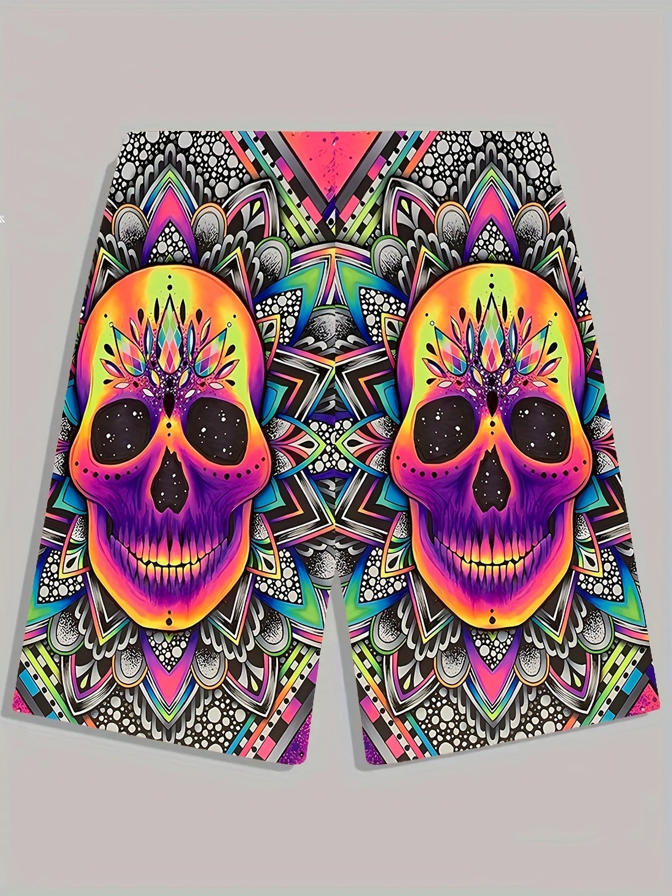 Men's Floral Skull Graphic Shorts 3D Print Elastic Waist Slightly Stretch Shorts