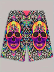 Men's Floral Skull Graphic Shorts 3D Print Elastic Waist Slightly Stretch Shorts