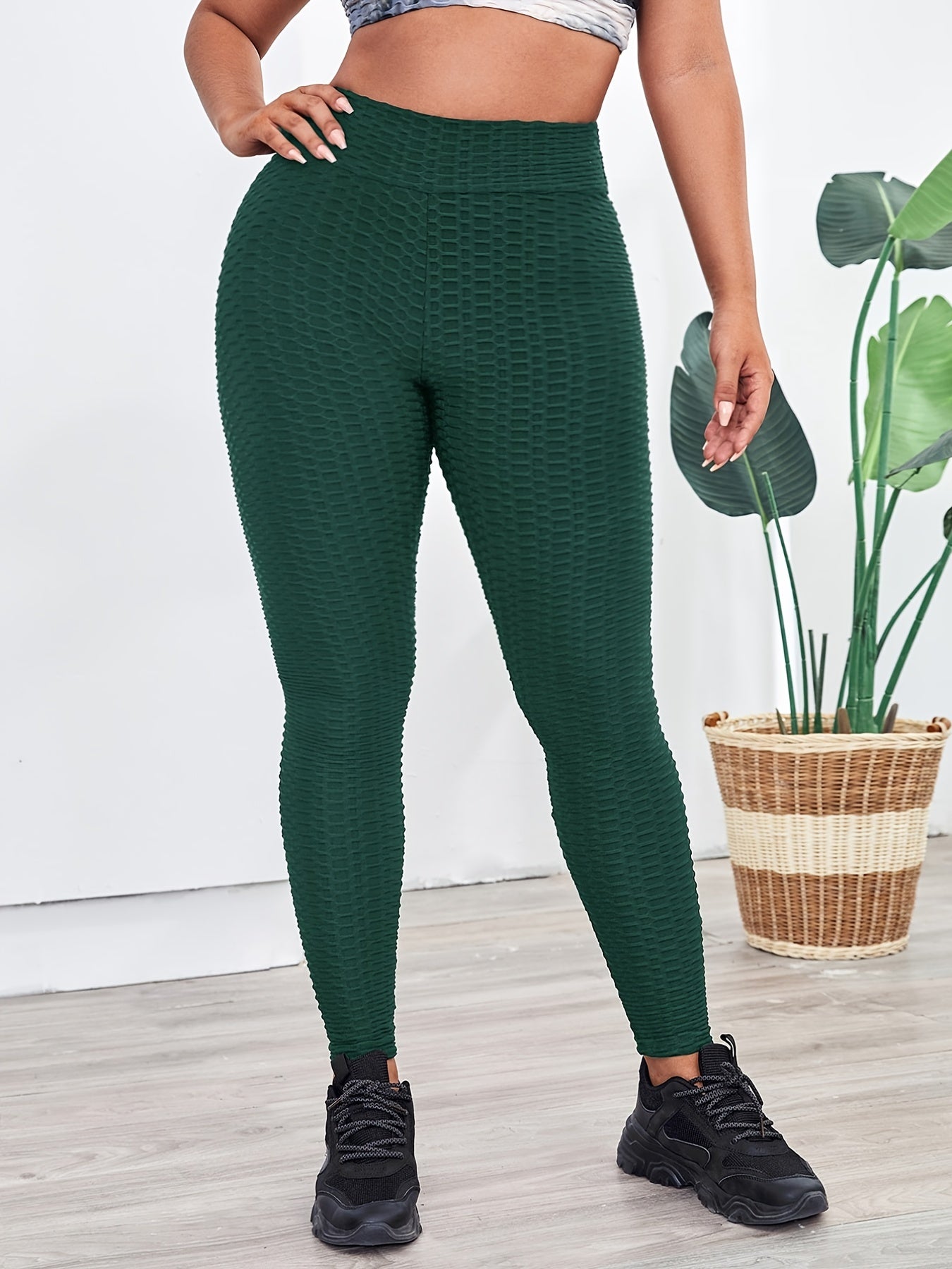High Rise Sports Leggings, Honeycomb Pattern, Stretchy