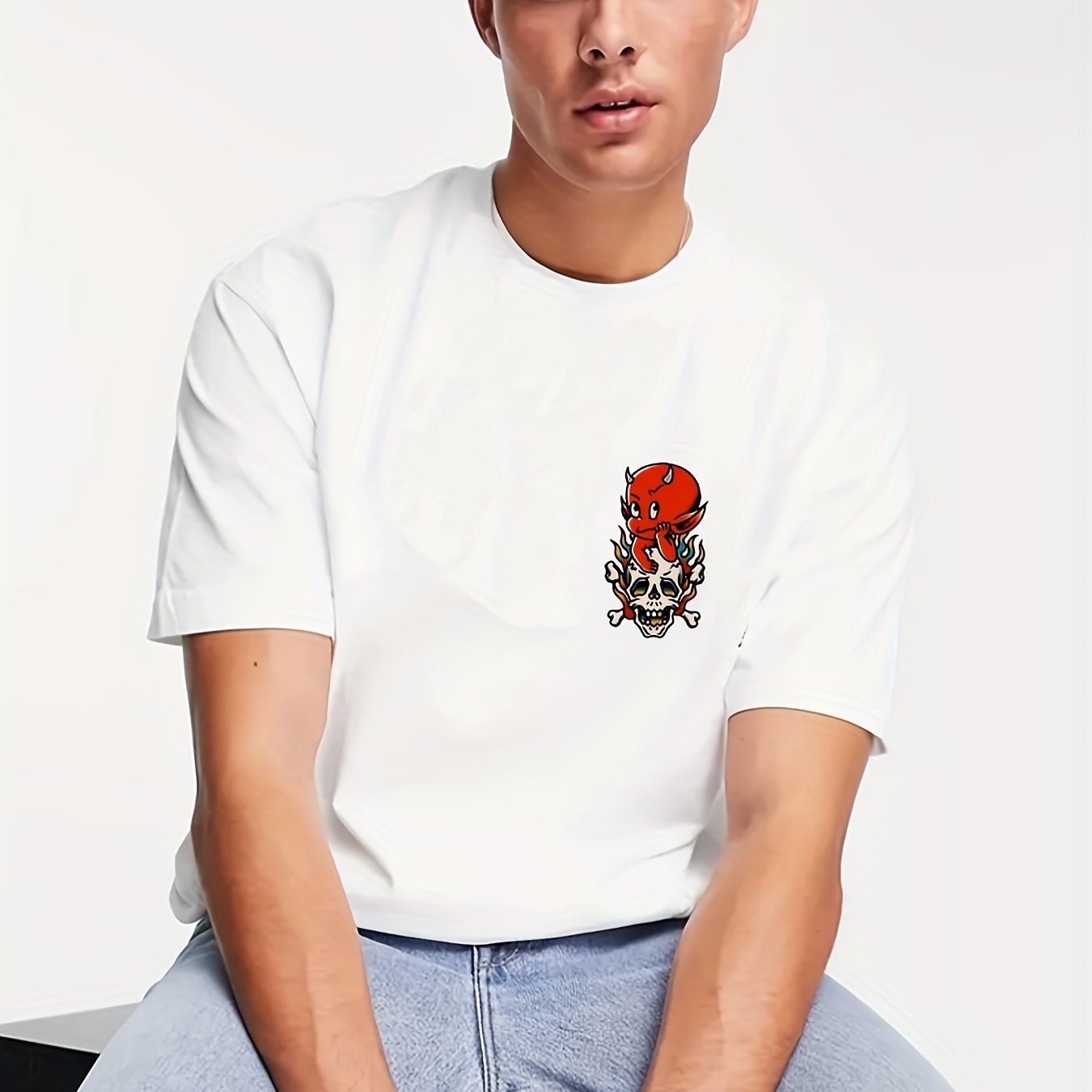 Men's Evil & Skull Pattern T shirt Active Breathable Tee