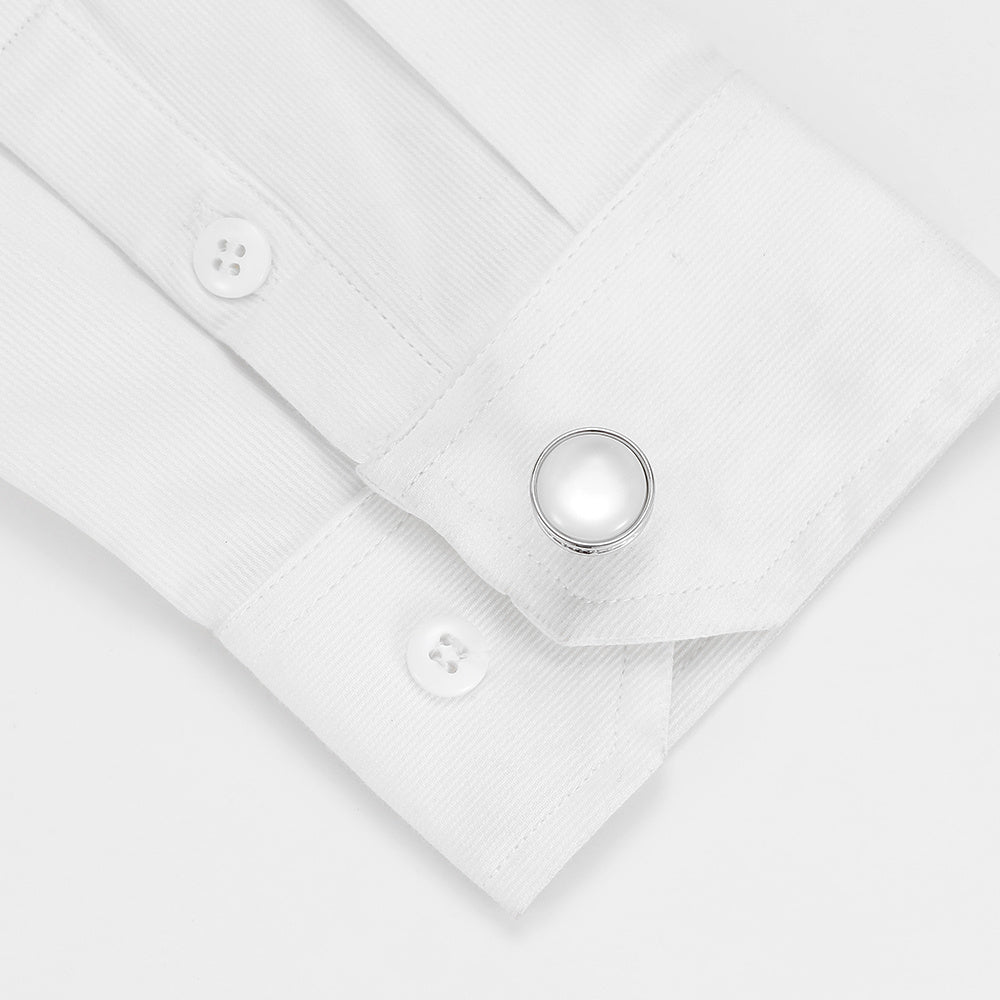 Silver Round Stone Cufflinks for Men