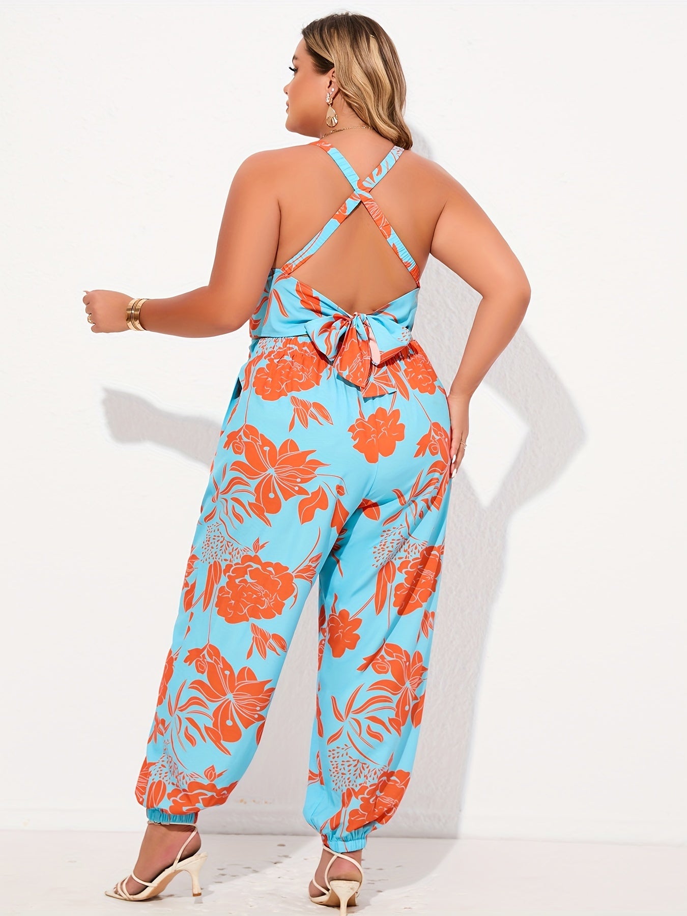 Floral Print Halter Neck Wide Leg Jumpsuit