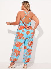 Floral Print Halter Neck Wide Leg Jumpsuit