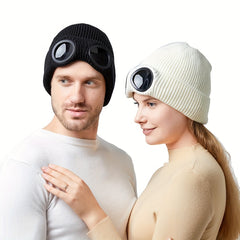 Windproof Knitted Hat With Goggles Winter Warm Hat