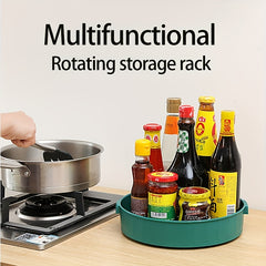 Rotating Kitchen Storage Rack for Tableware and Seasoning Bottles