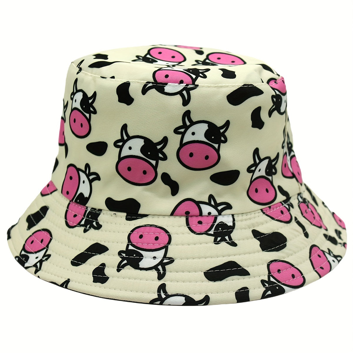 Versatile Sunshade Bucket Hat Cow Cartoon Print Unisex Daily Shopping