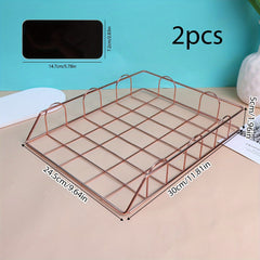 2pcs Iron File Storage Basket Office Table Supplies Metal Data Shelf Storage