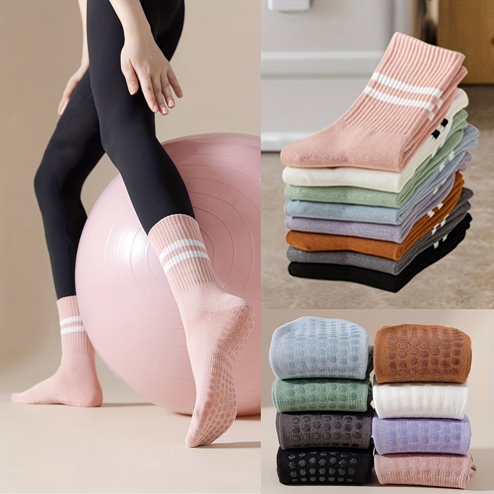 2Pairs Women's Non-Slip Yoga Socks Breathable Medium Tube Dance Training Socks