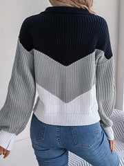 Block Polo Collar Sweater Drop Shoulder Knitted Top
