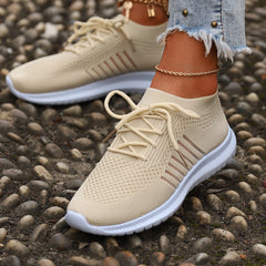 Women's Breathable Knit Sneakers Low Top Lace Up Comfy Casual Shoes