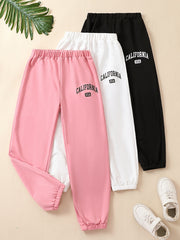 3pcs Girls California Graphic Sweatpants Jogger Set