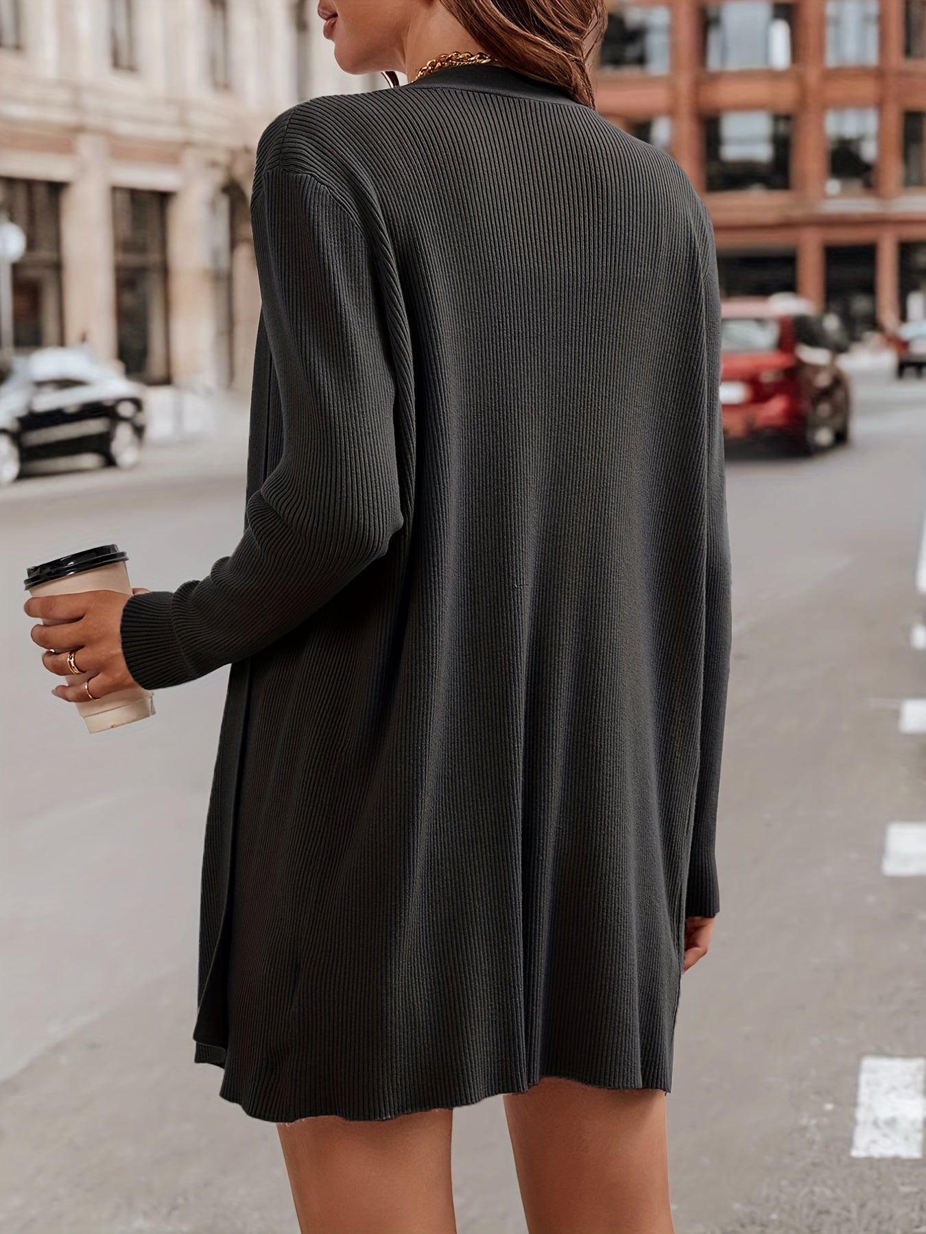 Ribbed Knit Long Sleeve Cardigan for Fall/Winter