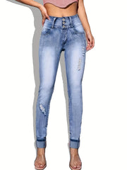 High Rise Ripped Denim Pants Butt Lifting Skinny Jeans