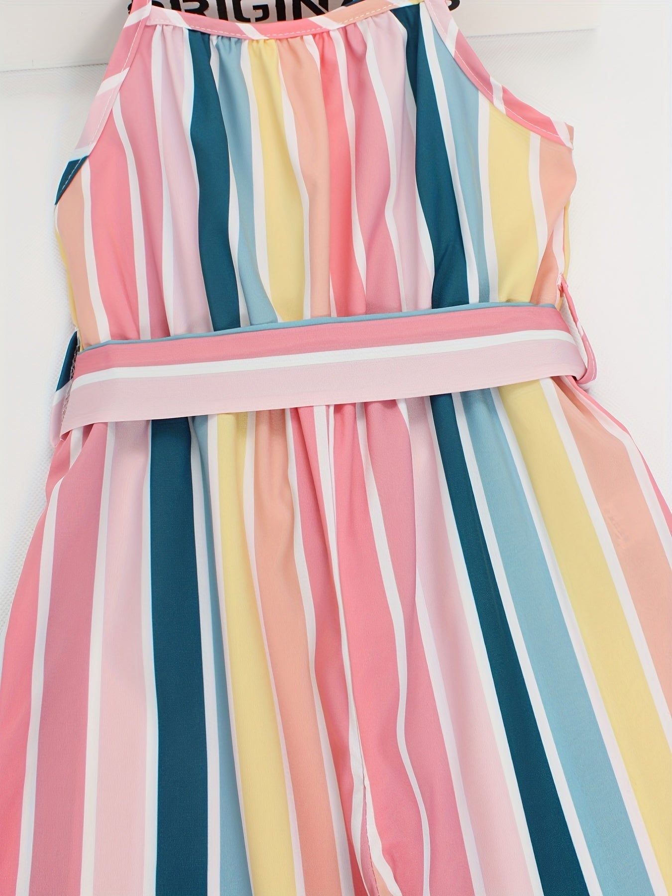 Baby Girls Striped Jumpsuit Overalls With Belt Kids Clothes