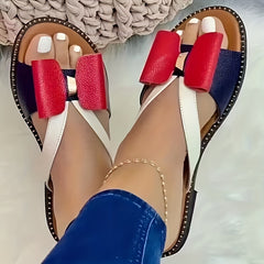 Women's Colorblock Bowknot Flat Slippers Open Toe Non-slip Slides