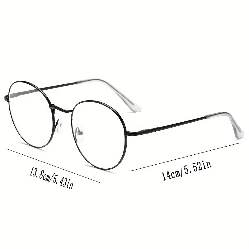 Round Clear Lens Glasses Stylish Metal Frame Anti Light Glasses