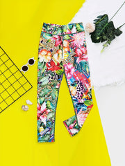 Toddler Girls Tropical Flowers Leopard Leggings Elastic High Waist