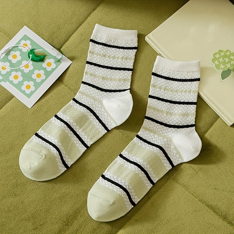 3 Pairs Letter Embroidery Mesh Socks Women's Mid Tube Stockings