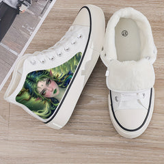 Anime Print Plush Lined Chunky Canvas Sneakers - High Top Walkin