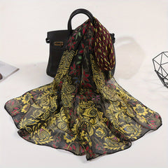 Vintage Peacock Print Scarf Gauze Shawl Head Wrap Sunscreen Towel