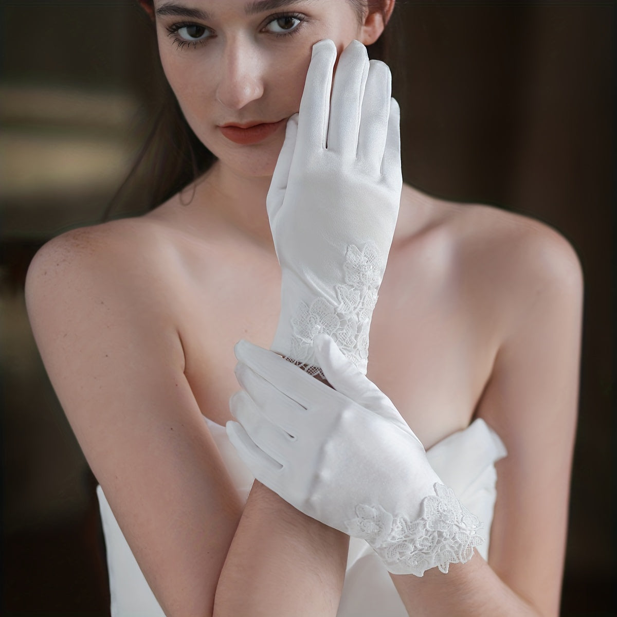 Lace Floral Satin Gloves Bridal Short Gloves Wedding Accessories
