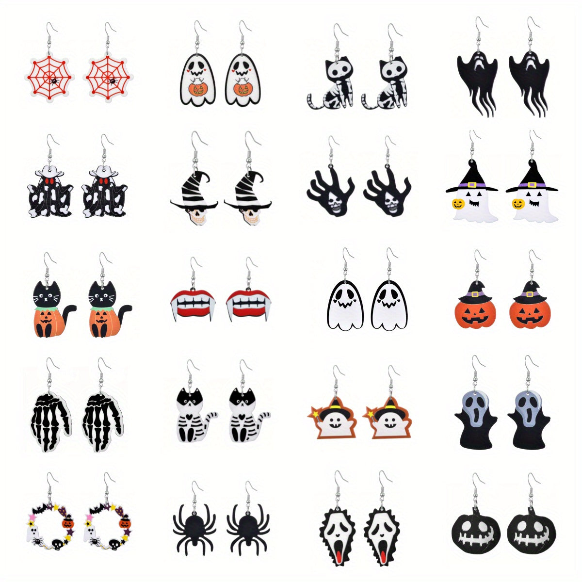 Halloween Dangle Earrings Set - Ghost Pumpkin Skull - Festive Party Decoration