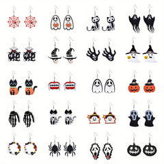Halloween Dangle Earrings Set - Ghost Pumpkin Skull - Festive Party Decoration