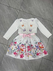 2pcs Dino Tank Dress & Cardigan Set for Girls - Floral Dinosaur Print Outfit